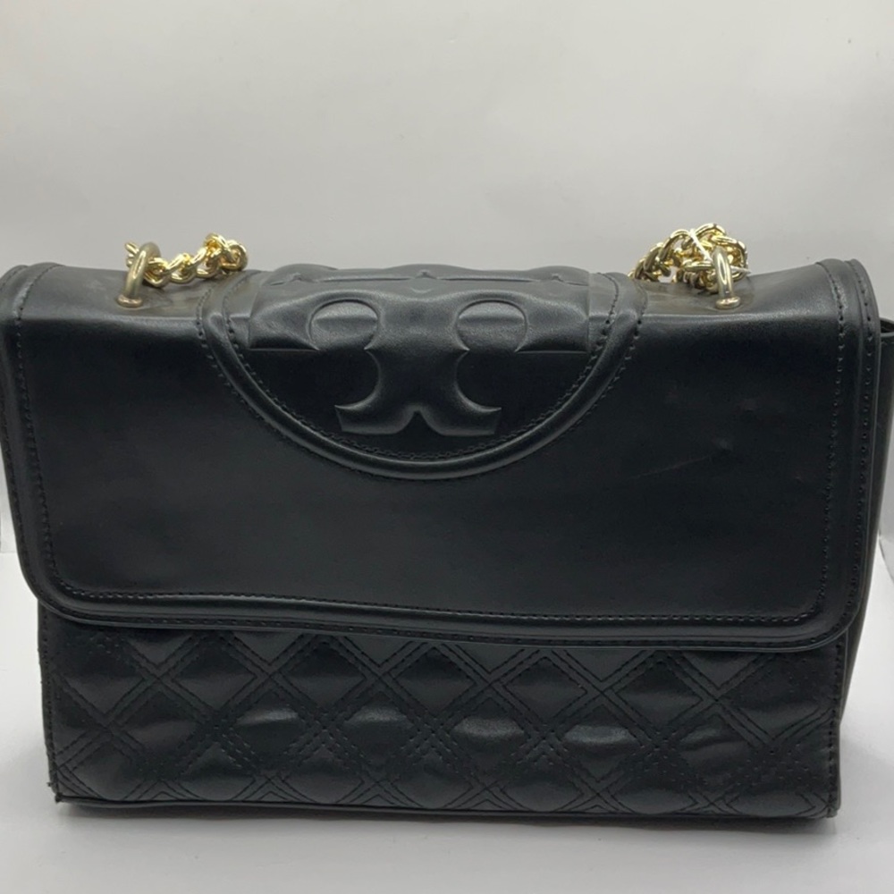 TORY BURCH AUTHENTIC BLACK QUILTED LEATHER ALEXA HANDBAG